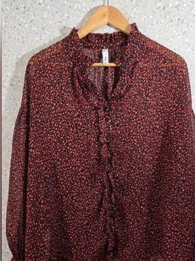 Mango Red and Black Floral Blouse